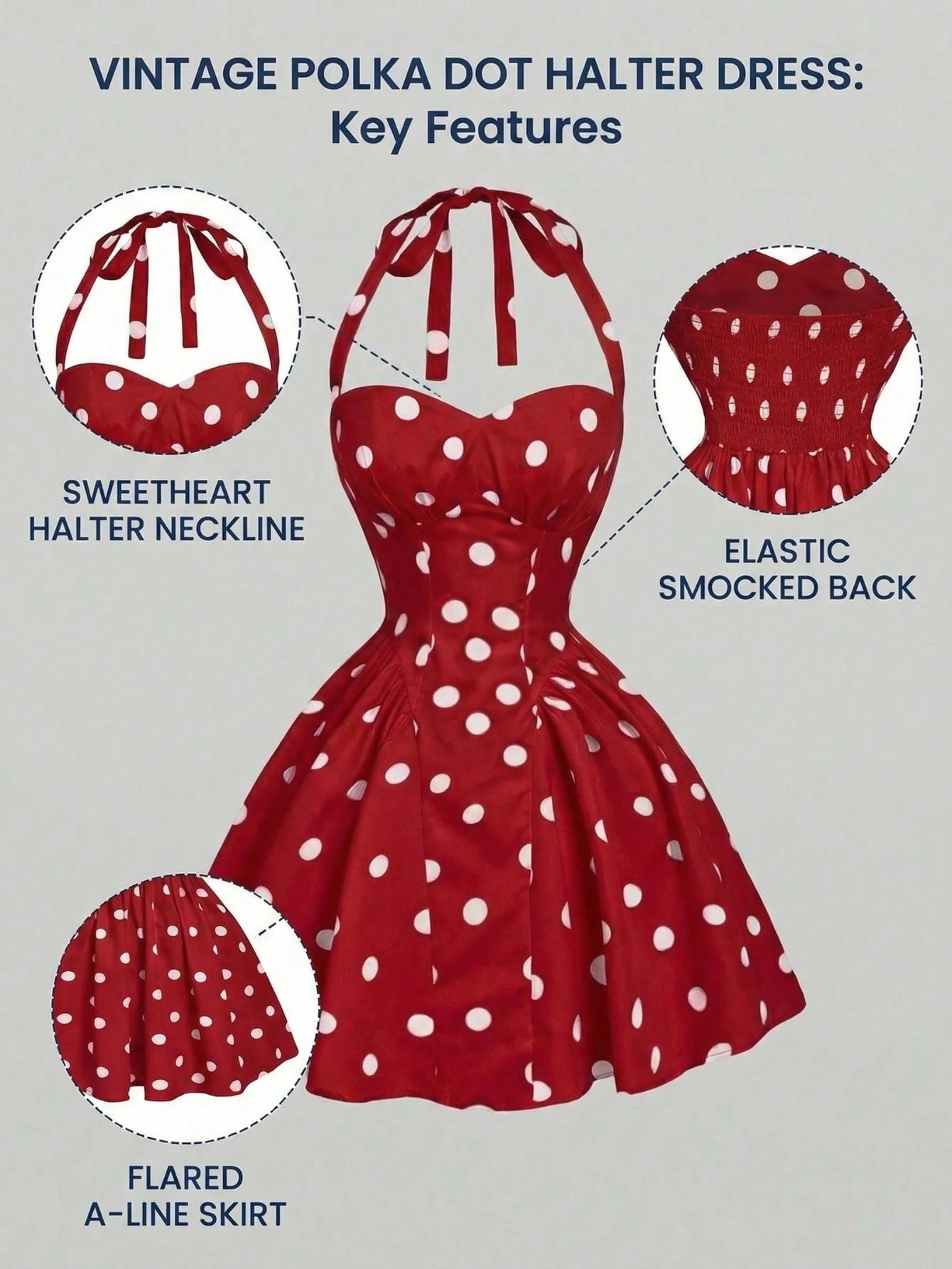 MOD Women's Polka Dot Bandeau Long Dress, Minimalist & Fashionable, Suitable For Summer,Polka Pin Up Red And White Women