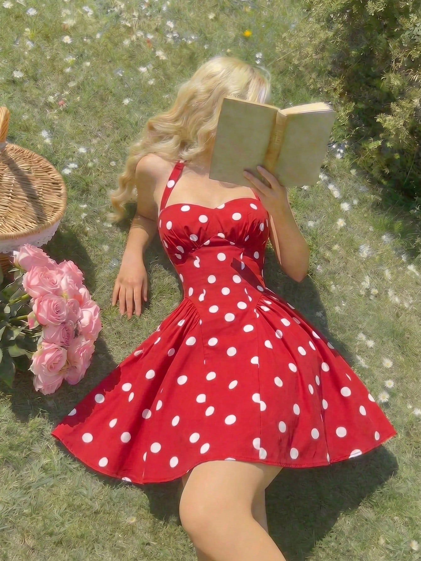 MOD Women's Polka Dot Bandeau Long Dress, Minimalist & Fashionable, Suitable For Summer,Polka Pin Up Red And White Women