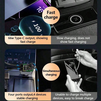 [Modern Car's Great Choice]W&O 7-Color Ambient Light And Red Starry Sky Projection Light Retractable Car Charger, Creating A Romantic Interior Atmosphere, 4-In-1 Fast Phone Charger, Dual Charging Port