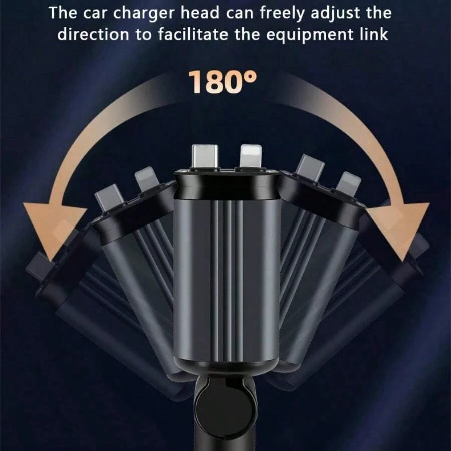 [Modern Car's Great Choice]W&O 7-Color Ambient Light And Red Starry Sky Projection Light Retractable Car Charger, Creating A Romantic Interior Atmosphere, 4-In-1 Fast Phone Charger, Dual Charging Port