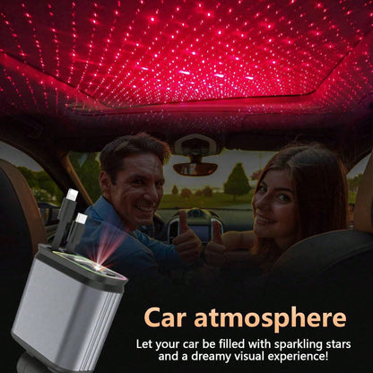 [Modern Car's Great Choice]W&O 7-Color Ambient Light And Red Starry Sky Projection Light Retractable Car Charger, Creating A Romantic Interior Atmosphere, 4-In-1 Fast Phone Charger, Dual Charging Port