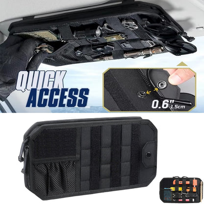 Molle Car Sun Visor Organizer, Original Design Car Accessories With Zipper Visor Storage Pouch & Glasses Clip, Semi-Rigid Molle Panel For Tactical Gears, Fits Most Vehicles, SUVs, Trucks