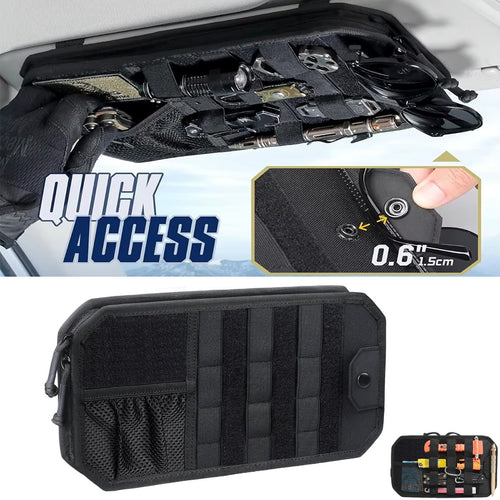 Molle Car Sun Visor Organizer, Original Design Car Accessories With Zipper Visor Storage Pouch & Glasses Clip, Semi-Rigid Molle Panel For Tactical Gears, Fits Most Vehicles, SUVs, Trucks