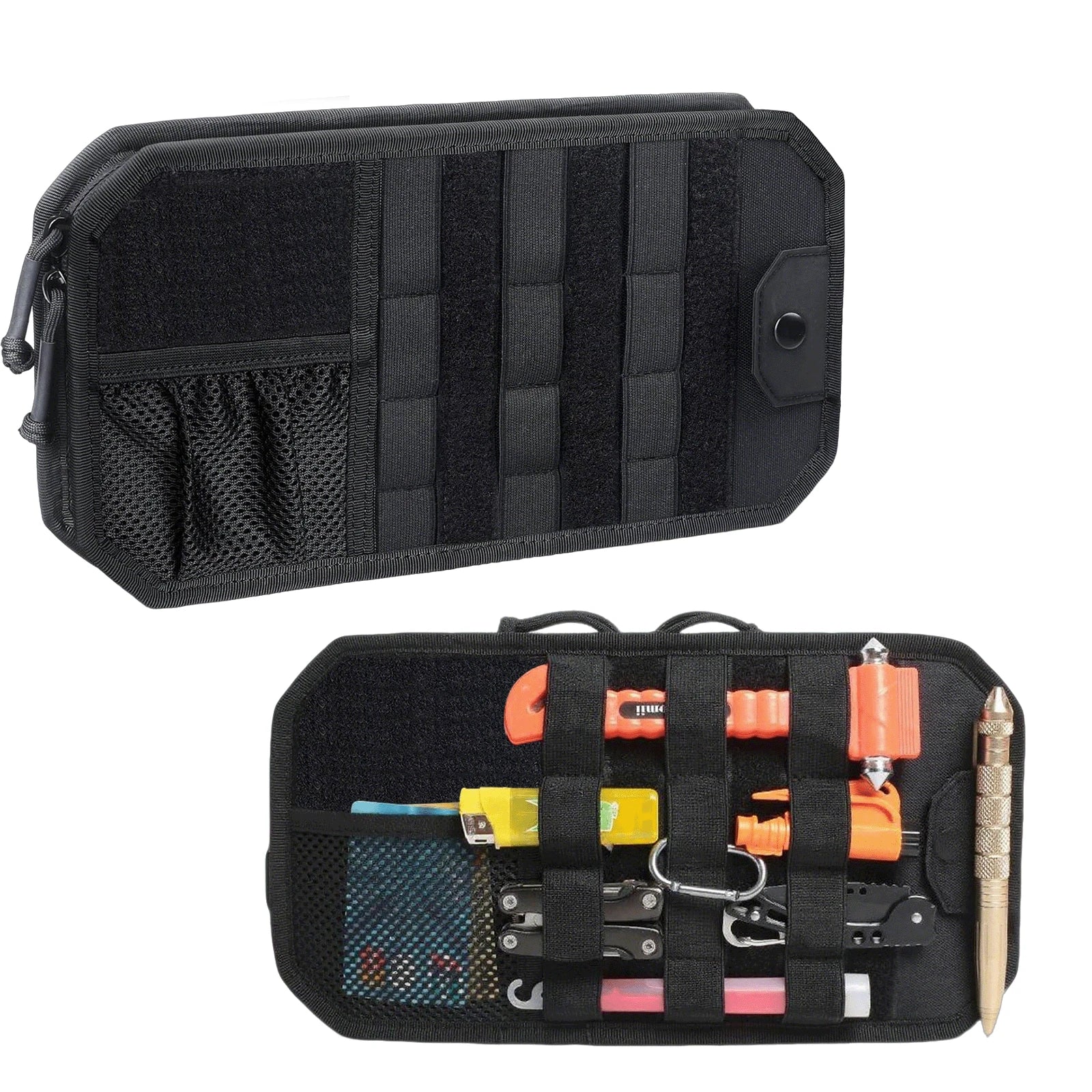 Molle Car Sun Visor Organizer, Original Design Car Accessories With Zipper Visor Storage Pouch & Glasses Clip, Semi-Rigid Molle Panel For Tactical Gears, Fits Most Vehicles, SUVs, Trucks