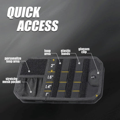 Molle Car Sun Visor Organizer, Original Design Car Accessories With Zipper Visor Storage Pouch & Glasses Clip, Semi-Rigid Molle Panel For Tactical Gears, Fits Most Vehicles, SUVs, Trucks
