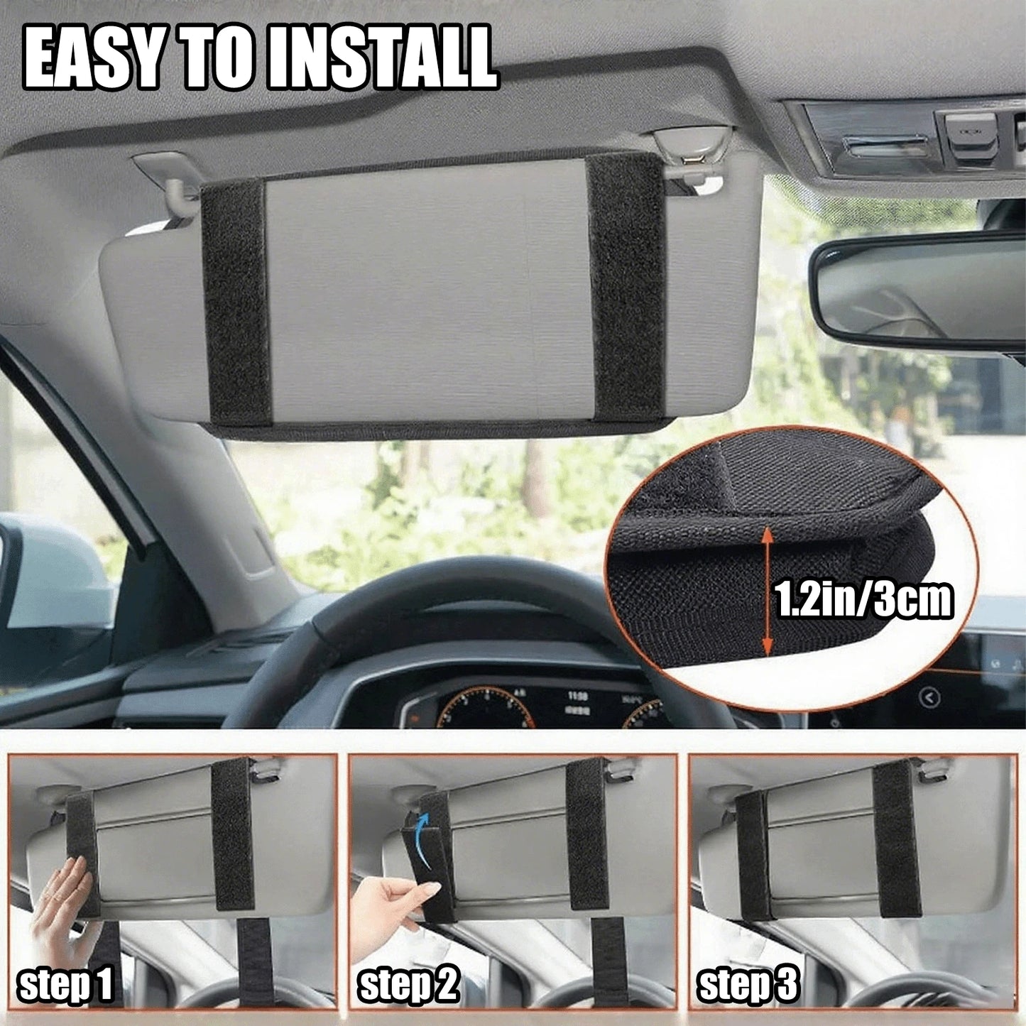 Molle Car Sun Visor Organizer, Original Design Car Accessories With Zipper Visor Storage Pouch & Glasses Clip, Semi-Rigid Molle Panel For Tactical Gears, Fits Most Vehicles, SUVs, Trucks
