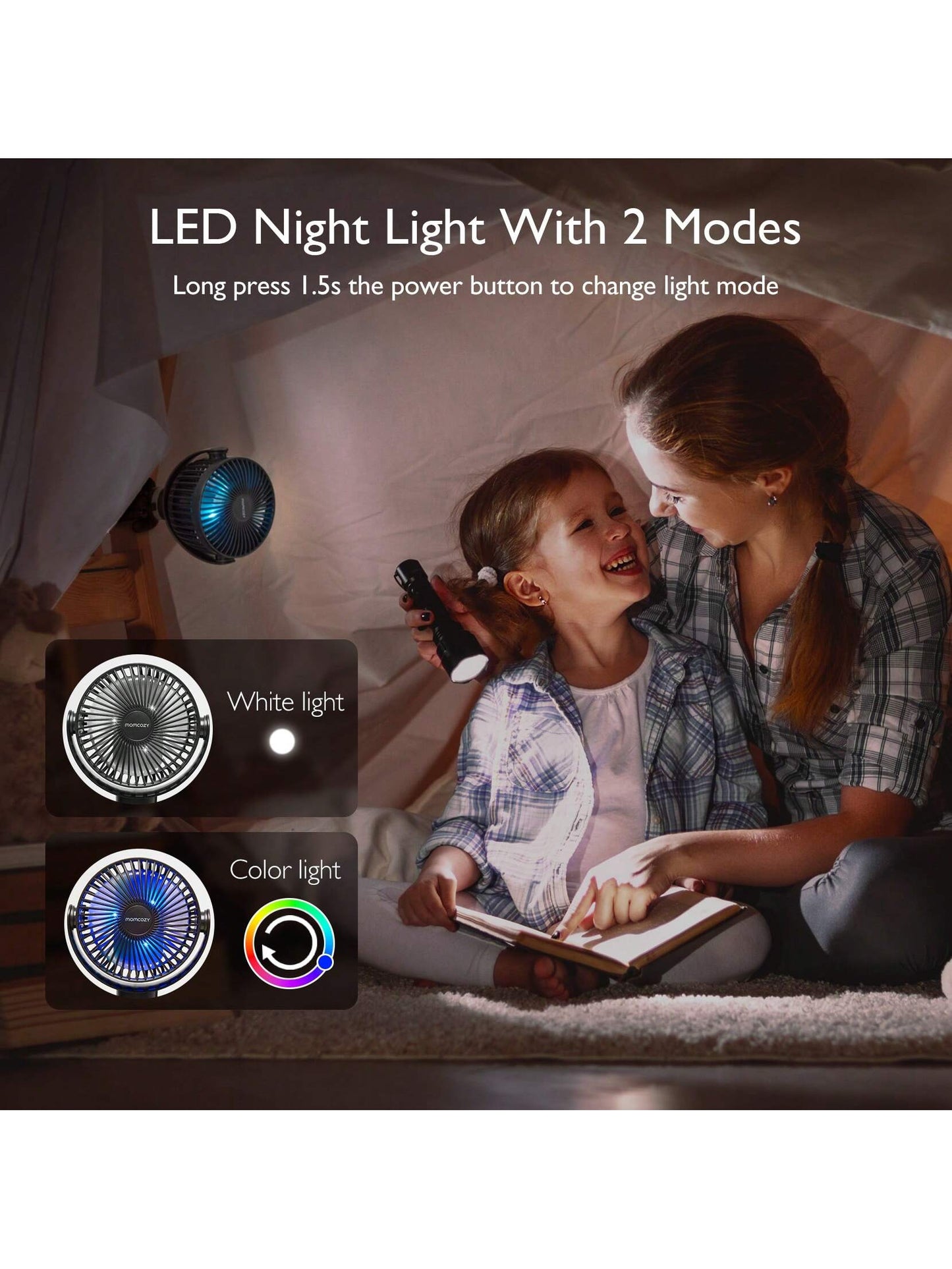 Momcozy Portable Stroller Fan, 27H Ultra-Long Battery Life, Detachable 4 Speed 360°Rotate