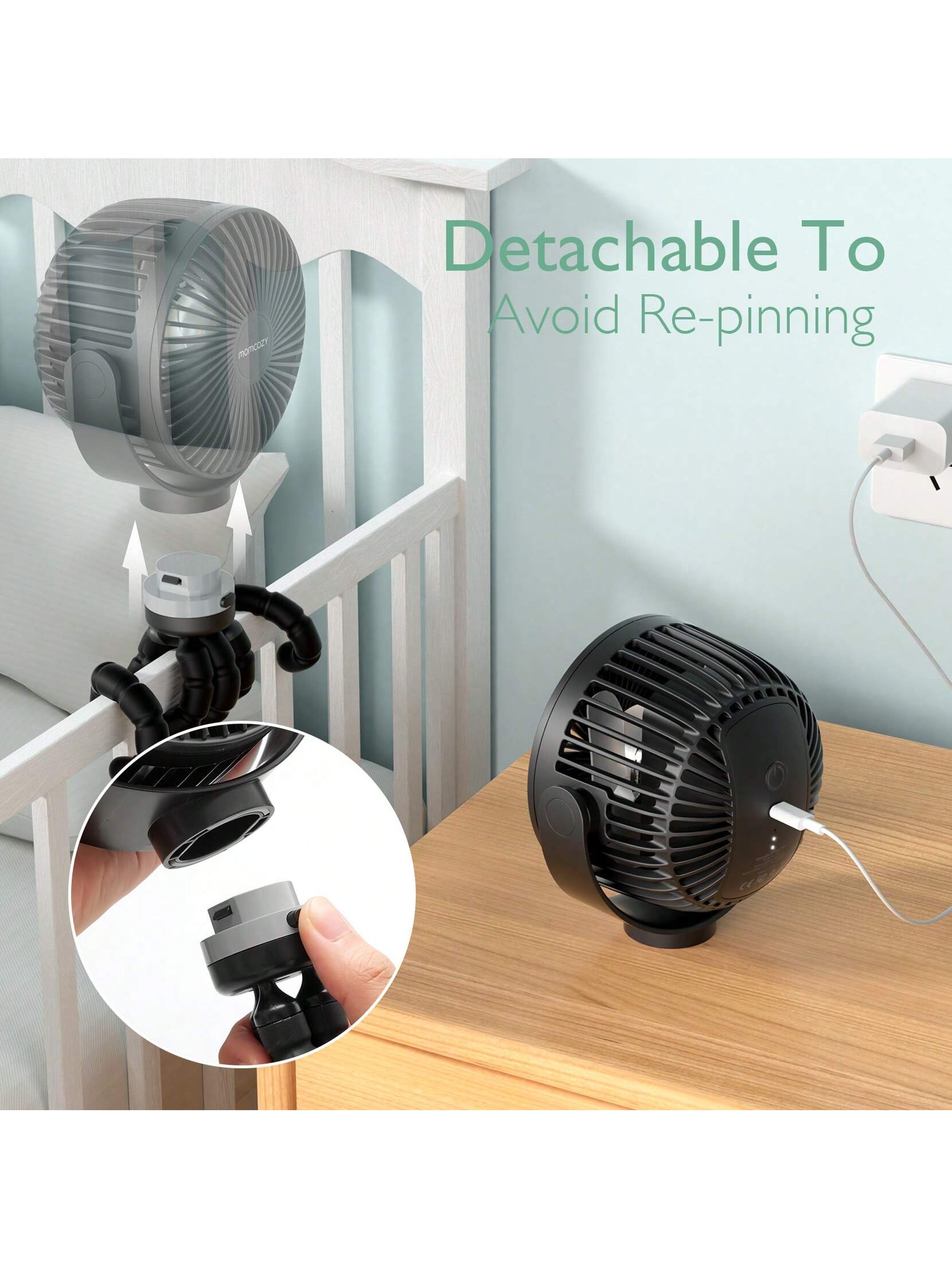 Momcozy Portable Stroller Fan, 27H Ultra-Long Battery Life, Detachable 4 Speed 360°Rotate