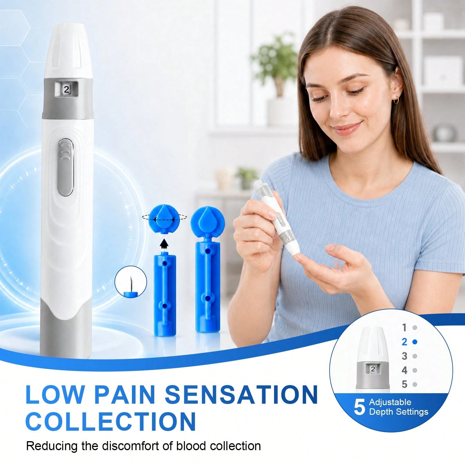 MOOD LIGHT Home Glucose Monitor Kit, Comes With 1 Glucose Meter, 1 Lancet Pen, 50 Test Strips, 50 Lancets, A Five-Level Adjustable Low-Pain Lancing Device, Smart And Portable. Perfect For Home Use, Tr