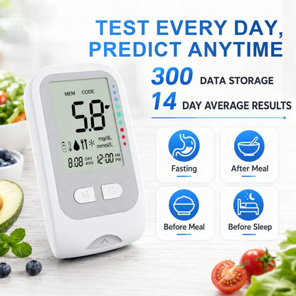 MOOD LIGHT Home Glucose Monitor Kit, Comes With 1 Glucose Meter, 1 Lancet Pen, 50 Test Strips, 50 Lancets, A Five-Level Adjustable Low-Pain Lancing Device, Smart And Portable. Perfect For Home Use, Tr