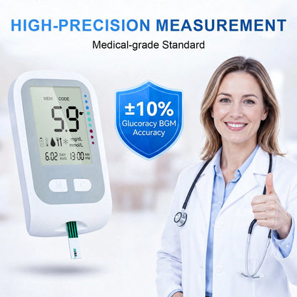 MOOD LIGHT Home Glucose Monitor Kit, Comes With 1 Glucose Meter, 1 Lancet Pen, 50 Test Strips, 50 Lancets, A Five-Level Adjustable Low-Pain Lancing Device, Smart And Portable. Perfect For Home Use, Tr