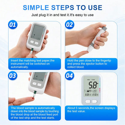 MOOD LIGHT Home Glucose Monitor Kit, Comes With 1 Glucose Meter, 1 Lancet Pen, 50 Test Strips, 50 Lancets, A Five-Level Adjustable Low-Pain Lancing Device, Smart And Portable. Perfect For Home Use, Tr