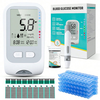 MOOD LIGHT Home Glucose Monitor Kit, Comes With 1 Glucose Meter, 1 Lancet Pen, 50 Test Strips, 50 Lancets, A Five-Level Adjustable Low-Pain Lancing Device, Smart And Portable. Perfect For Home Use, Tr