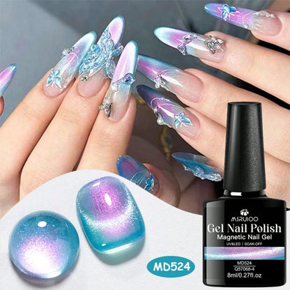 MSRUIOO 8ml Aurora Magnetic Cat Eye Gel Nail Polish- Removable UV/LED Gel Spring/Summer Nail Gel With Rainbow Shimmer Effect