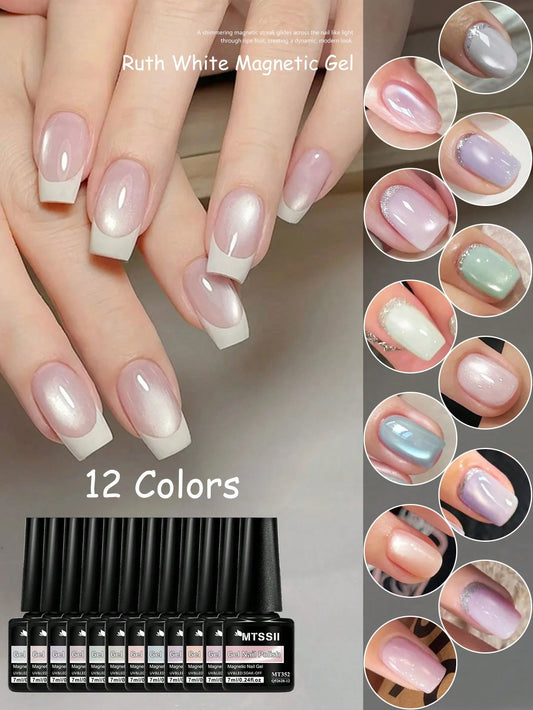 MTSSII 7ml White Magnetic Cat Eye Gel Soak Off UV/LED Nail Art Varnish, Soft Pearl Shimmer For Salon & Home Manicure
