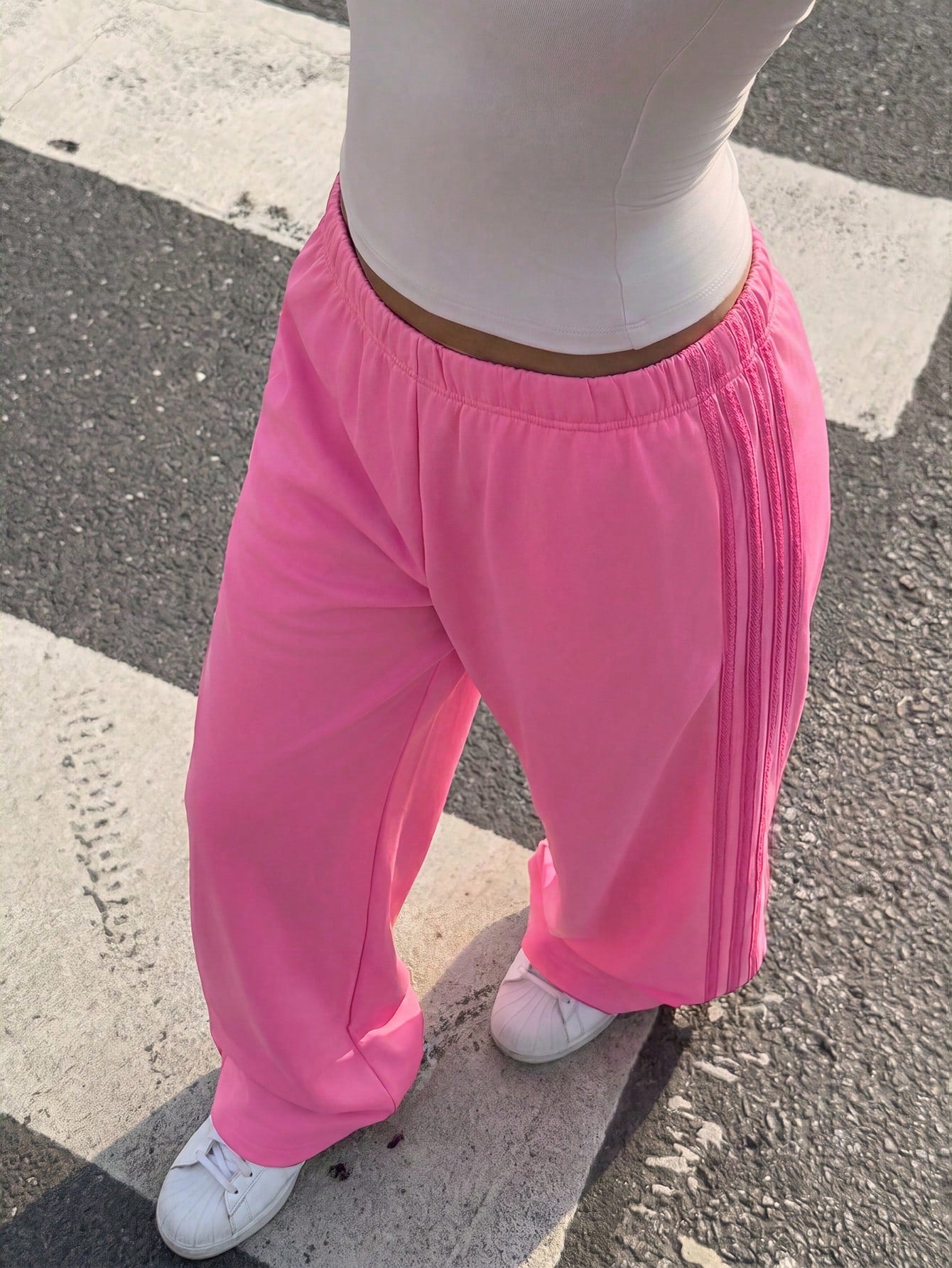 Muchica Rose Red Knit Patchwork Pink Ribbon Wide Leg Casual Sweatpants For Women