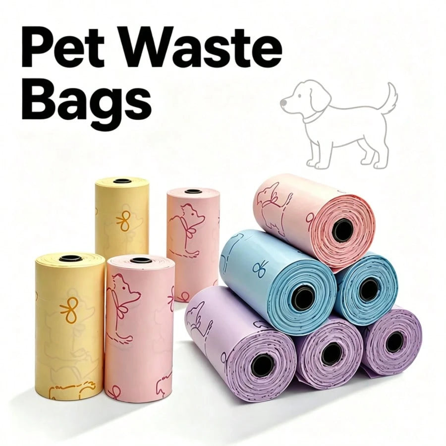 Multi-Color Scented Pet Poop Bags Rolls, Tear Resistant Leakproof Dog Waste Bags With Lovely Cartoon Puppy Pattern And Pet Waste Bags, Durable Dog Poop Bags For Daily Walking