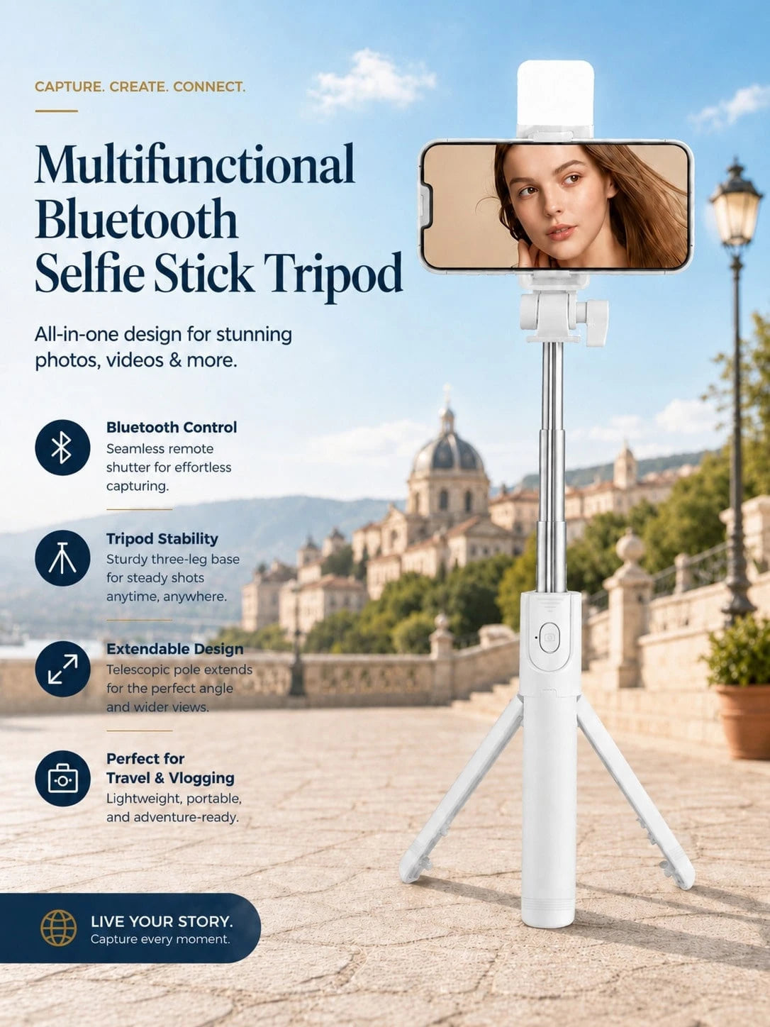 Multifunctional Bluetooth Selfie Stick Tripod With Remote Control And Fill Light, Phone Holder Live Streaming Tripod, Universal Photography Travel Selfie Gadget