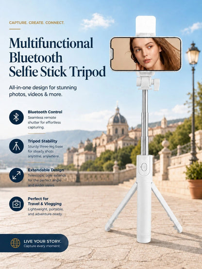 Multifunctional Bluetooth Selfie Stick Tripod With Remote Control And Fill Light, Phone Holder Live Streaming Tripod, Universal Photography Travel Selfie Gadget