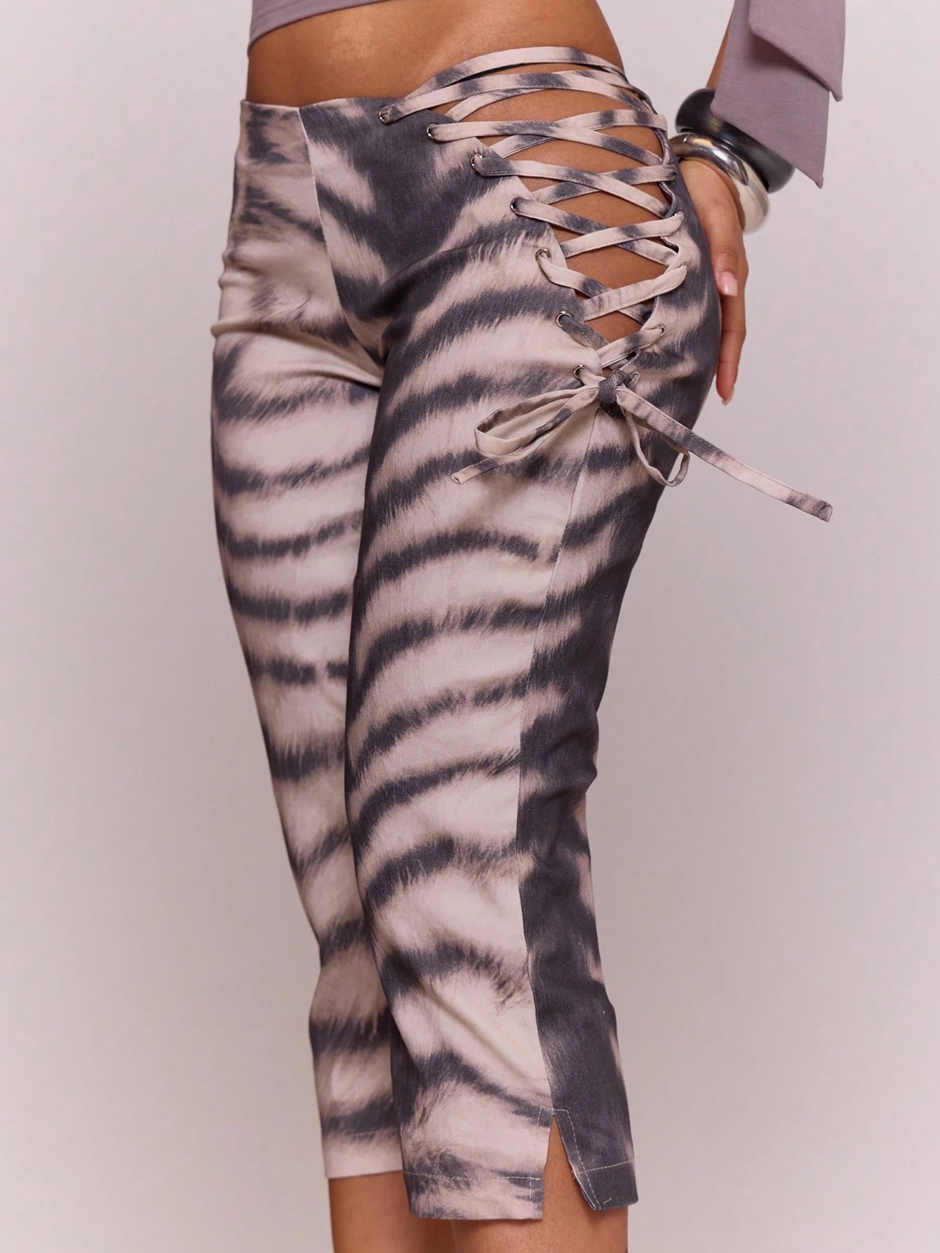 MUSERA Asymmetric Dipped Front Cut Out Lace Up Animal Print Fitted Capri Pants Cute Holiday Summer Festival Cool Girl Vintage Evening Party Vacation