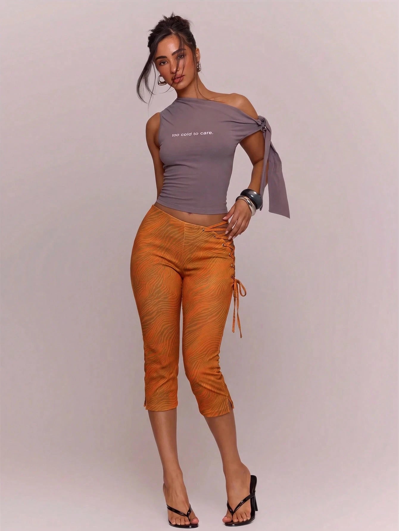 MUSERA Asymmetric Dipped Front Cut Out Lace Up Animal Print Fitted Capri Pants Cute Holiday Summer Festival Cool Girl Vintage Evening Party Vacation
