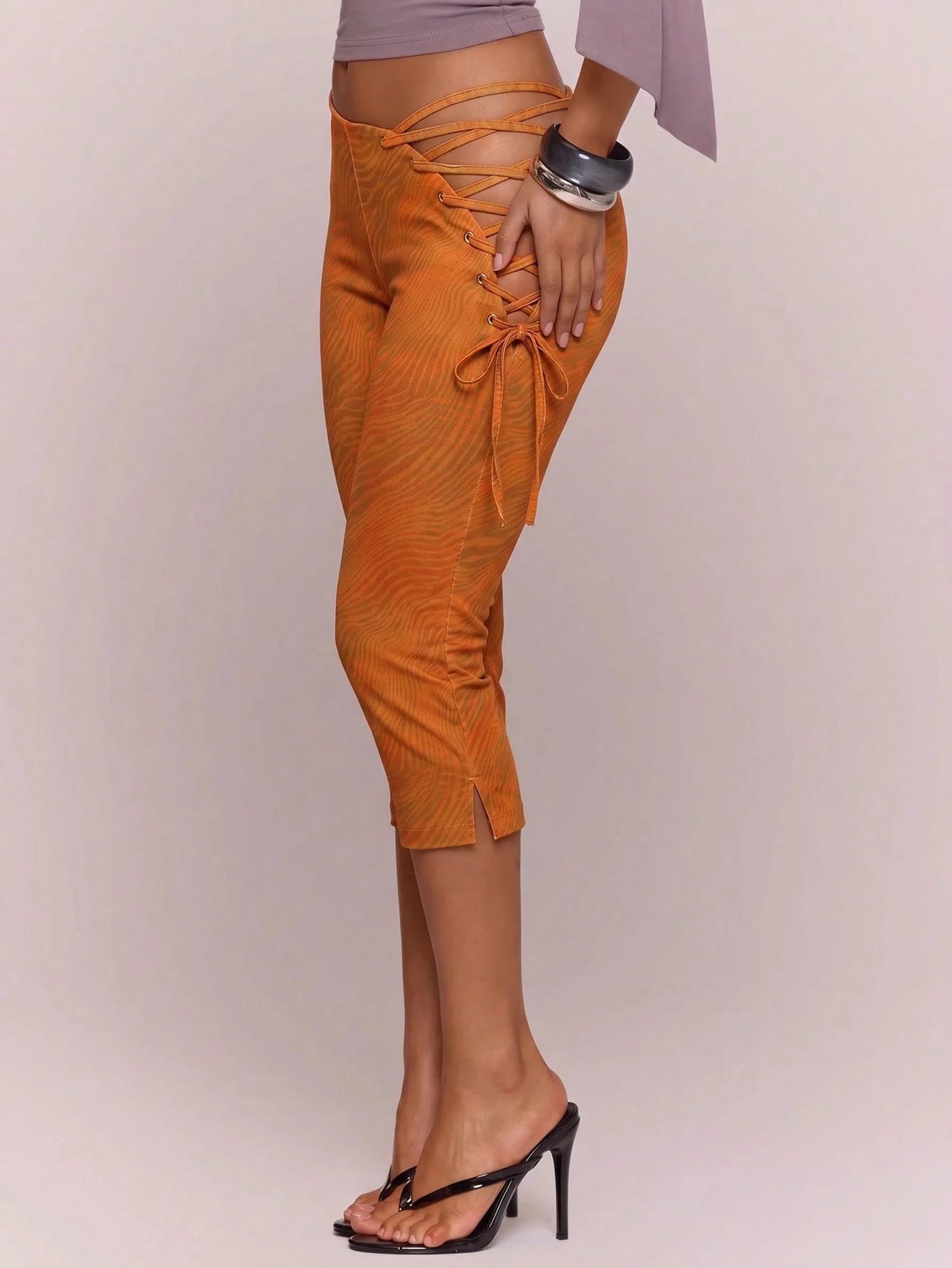 MUSERA Asymmetric Dipped Front Cut Out Lace Up Animal Print Fitted Capri Pants Cute Holiday Summer Festival Cool Girl Vintage Evening Party Vacation