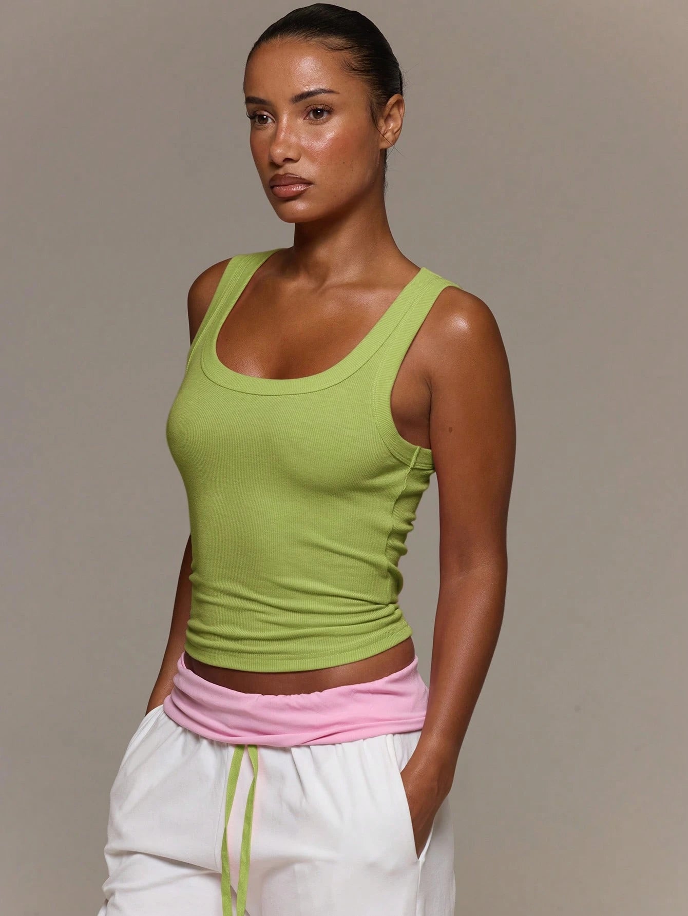 MUSERA ESSENTIALS Ribbed Scoop Neck Fitted Tank Vest Top Cute Everyday Basics Sexy Daily Spring Summer Essential