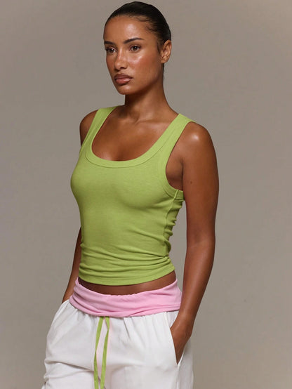 MUSERA ESSENTIALS Ribbed Scoop Neck Fitted Tank Vest Top Cute Everyday Basics Sexy Daily Spring Summer Essential