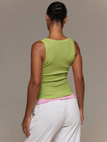 MUSERA ESSENTIALS Ribbed Scoop Neck Fitted Tank Vest Top Cute Everyday Basics Sexy Daily Spring Summer Essential