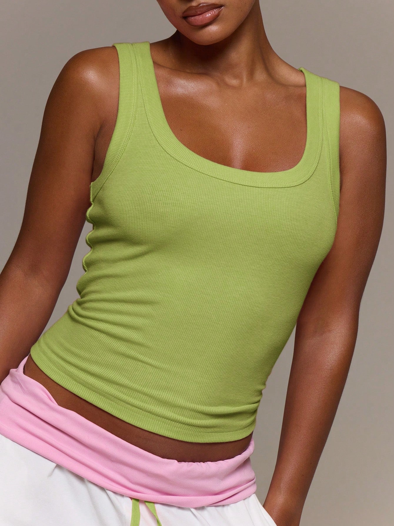 MUSERA ESSENTIALS Ribbed Scoop Neck Fitted Tank Vest Top Cute Everyday Basics Sexy Daily Spring Summer Essential
