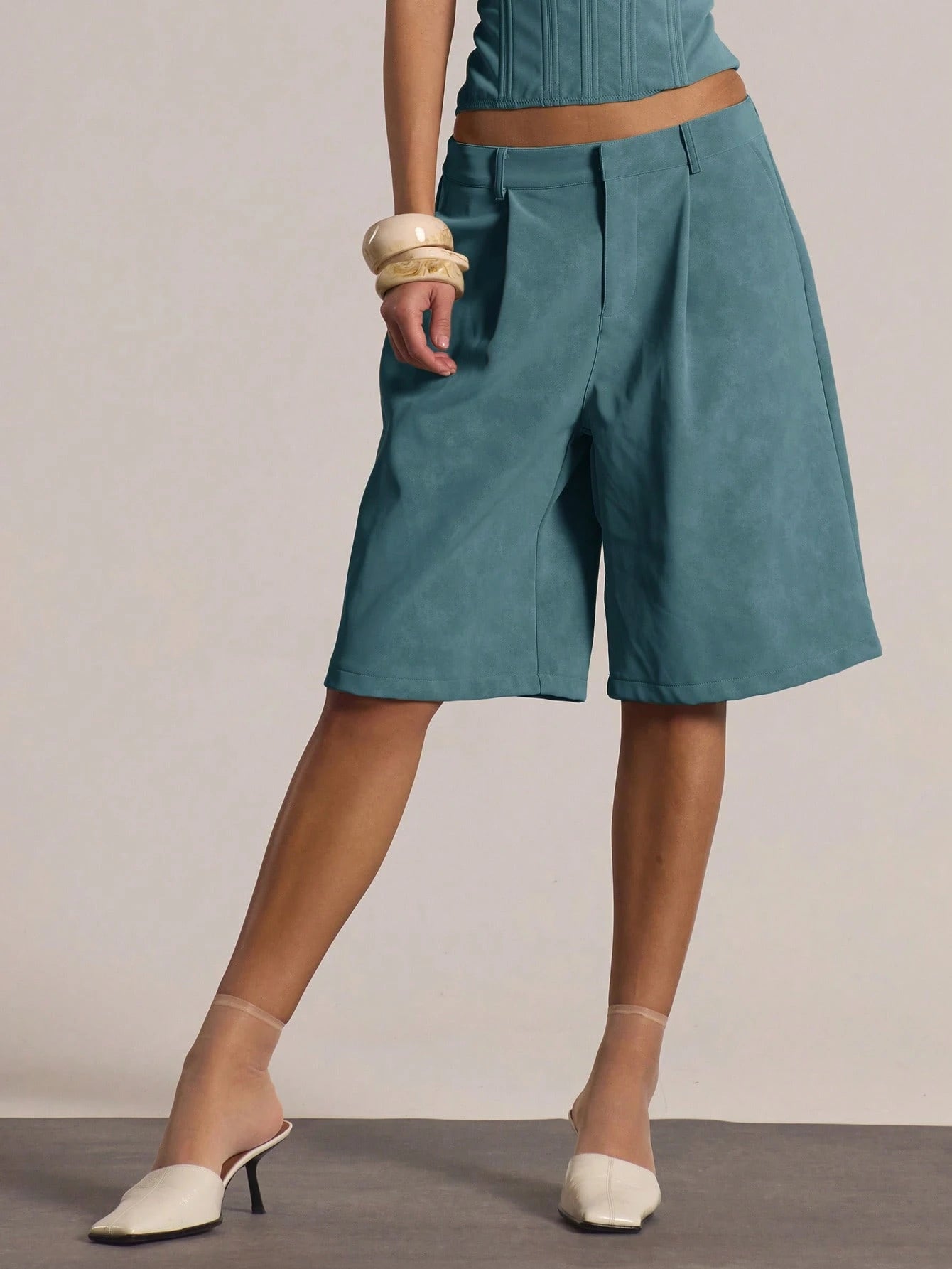 MUSERA Low Waist Pleat Longline Suede Bermuda Shorts Only Casual Going Out Sexy Everyday Night Out Cute Party Spring Summer