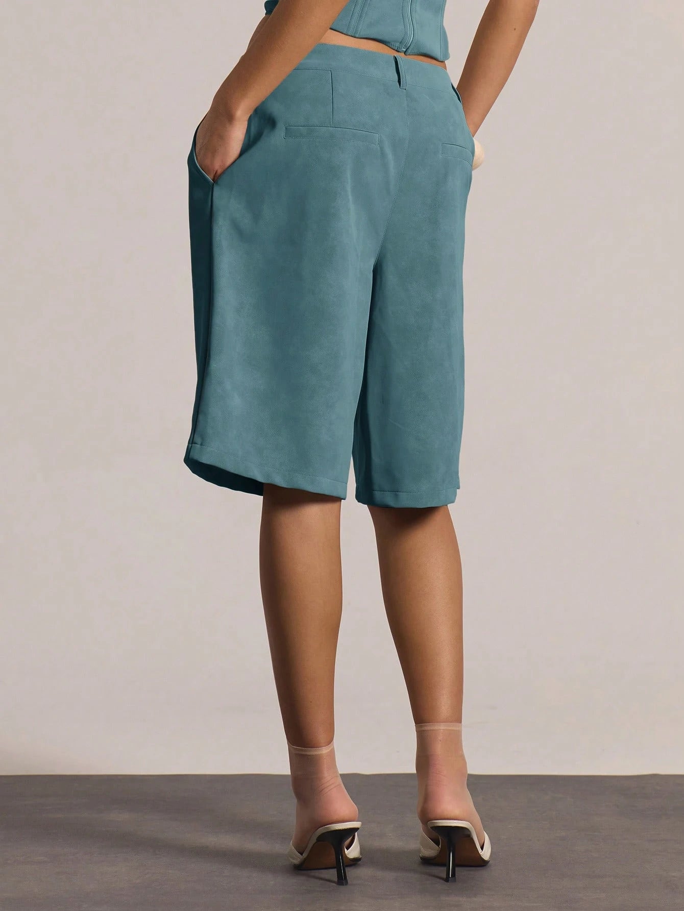 MUSERA Low Waist Pleat Longline Suede Bermuda Shorts Only Casual Going Out Sexy Everyday Night Out Cute Party Spring Summer
