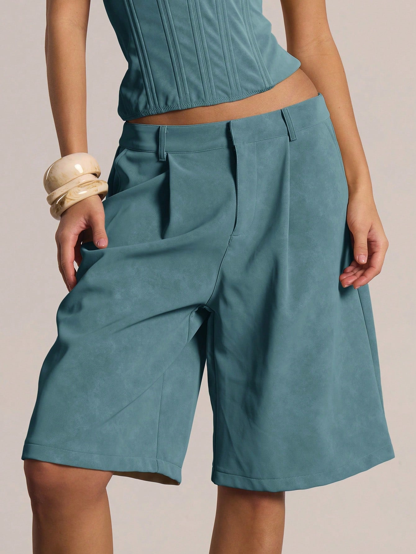 MUSERA Low Waist Pleat Longline Suede Bermuda Shorts Only Casual Going Out Sexy Everyday Night Out Cute Party Spring Summer