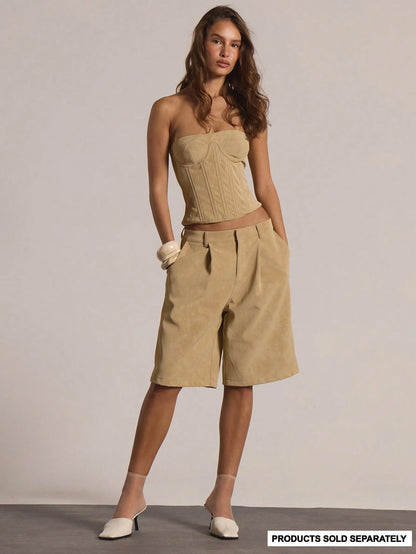 MUSERA Low Waist Pleat Longline Suede Bermuda Shorts Only Casual Going Out Sexy Everyday Night Out Cute Party Spring Summer