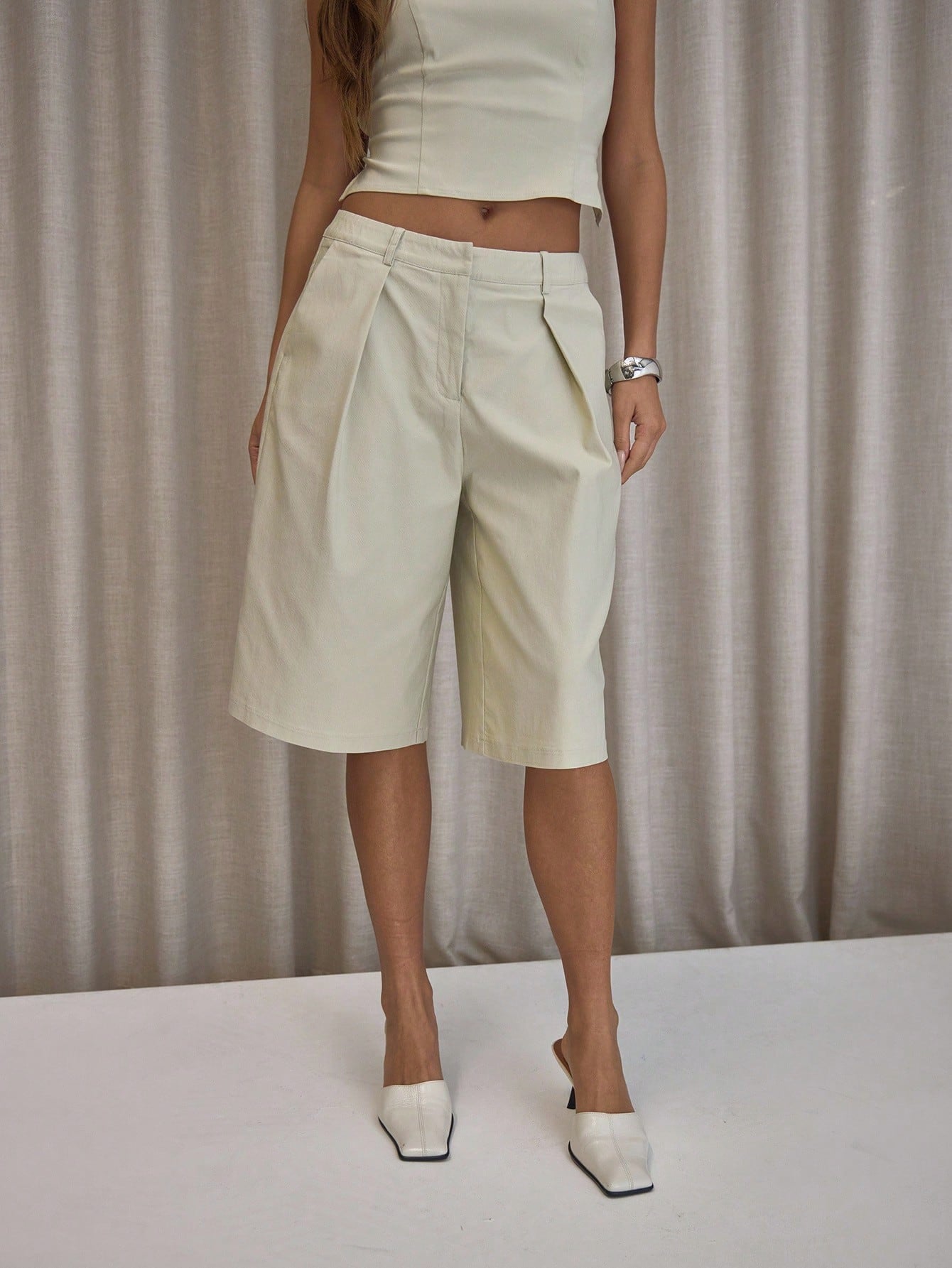 MUSERA Pleated Straight Fit Tailored Longline Shorts Only Classy Sexy Streetwear Night Out Party Elegant Spring Casual Summer Holiday