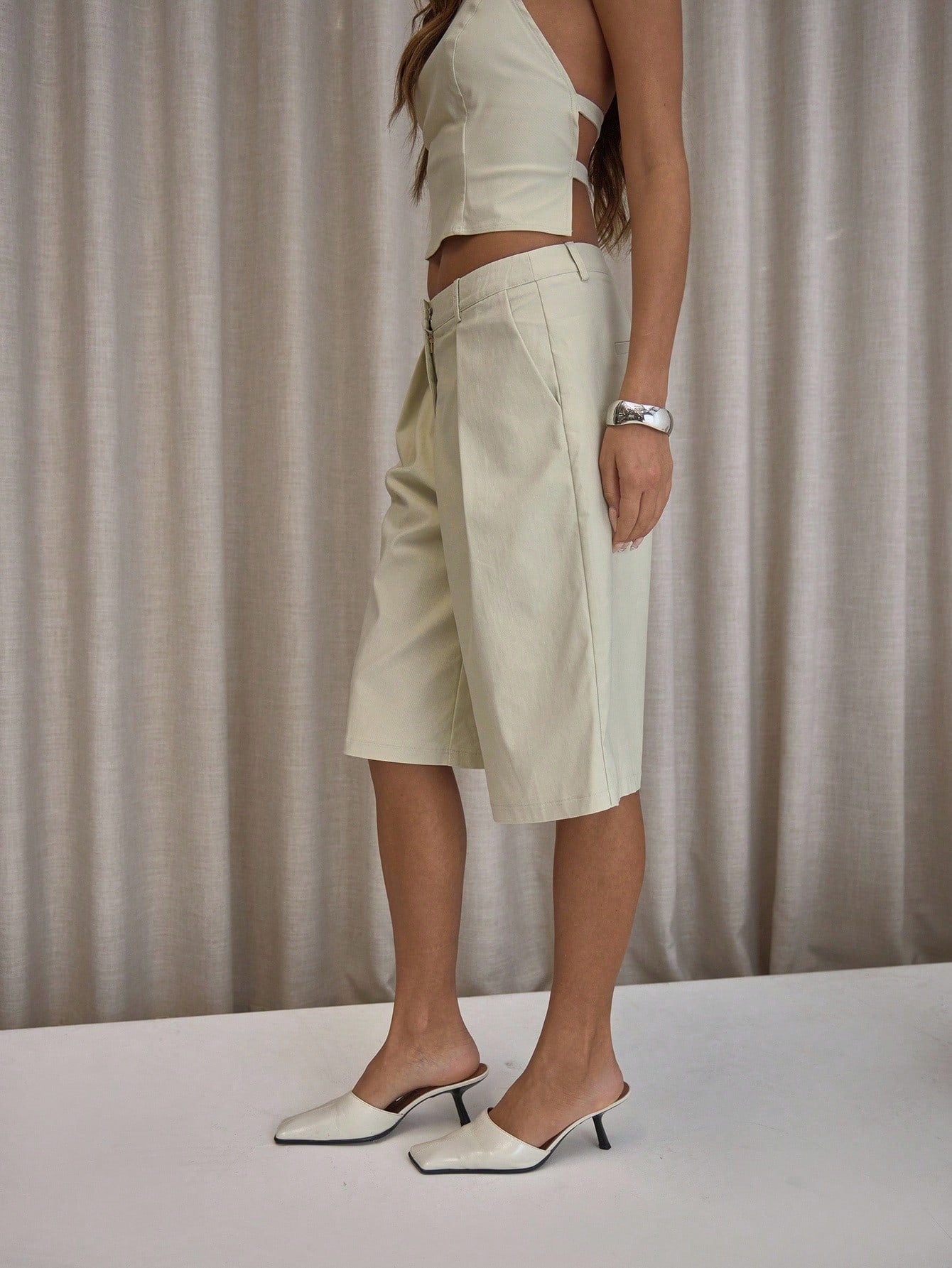 MUSERA Pleated Straight Fit Tailored Longline Shorts Only Classy Sexy Streetwear Night Out Party Elegant Spring Casual Summer Holiday