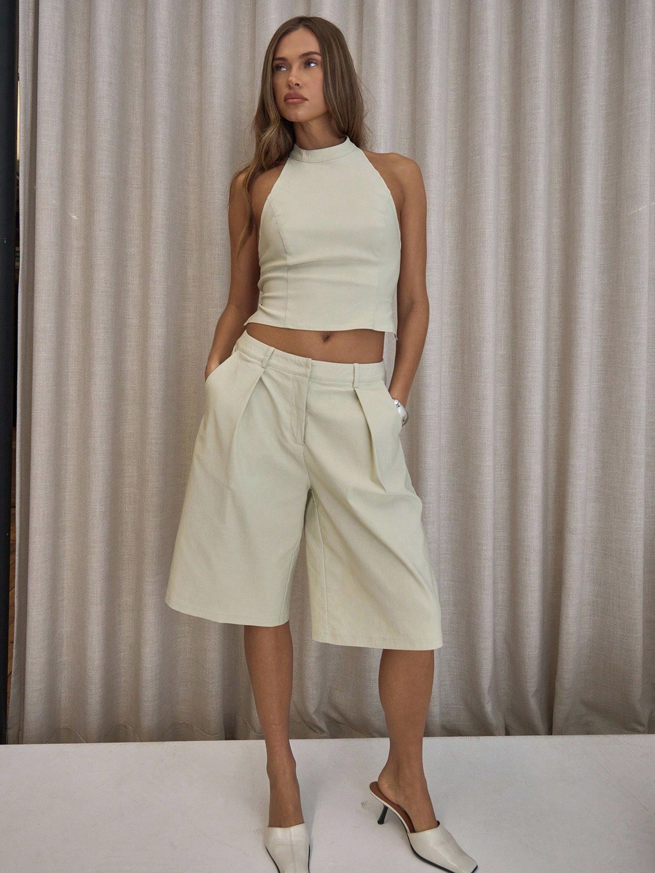 MUSERA Pleated Straight Fit Tailored Longline Shorts Only Classy Sexy Streetwear Night Out Party Elegant Spring Casual Summer Holiday