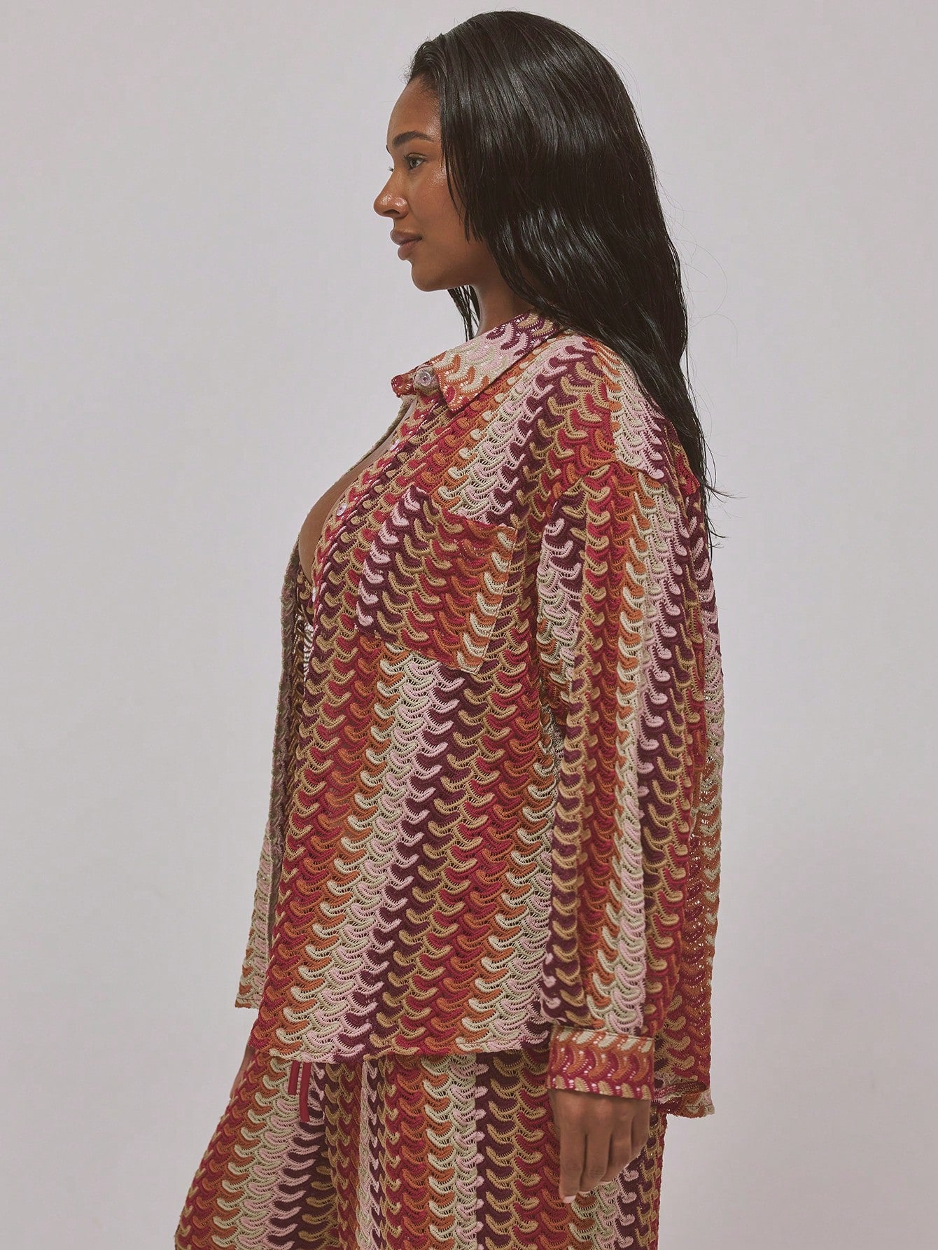 MUSERA Plus Size Crochet Knit Style Button Down Shirt Only Vacation Holiday Cute Holiday Romantic Cute Summer Sexy Beach Curve, Summer