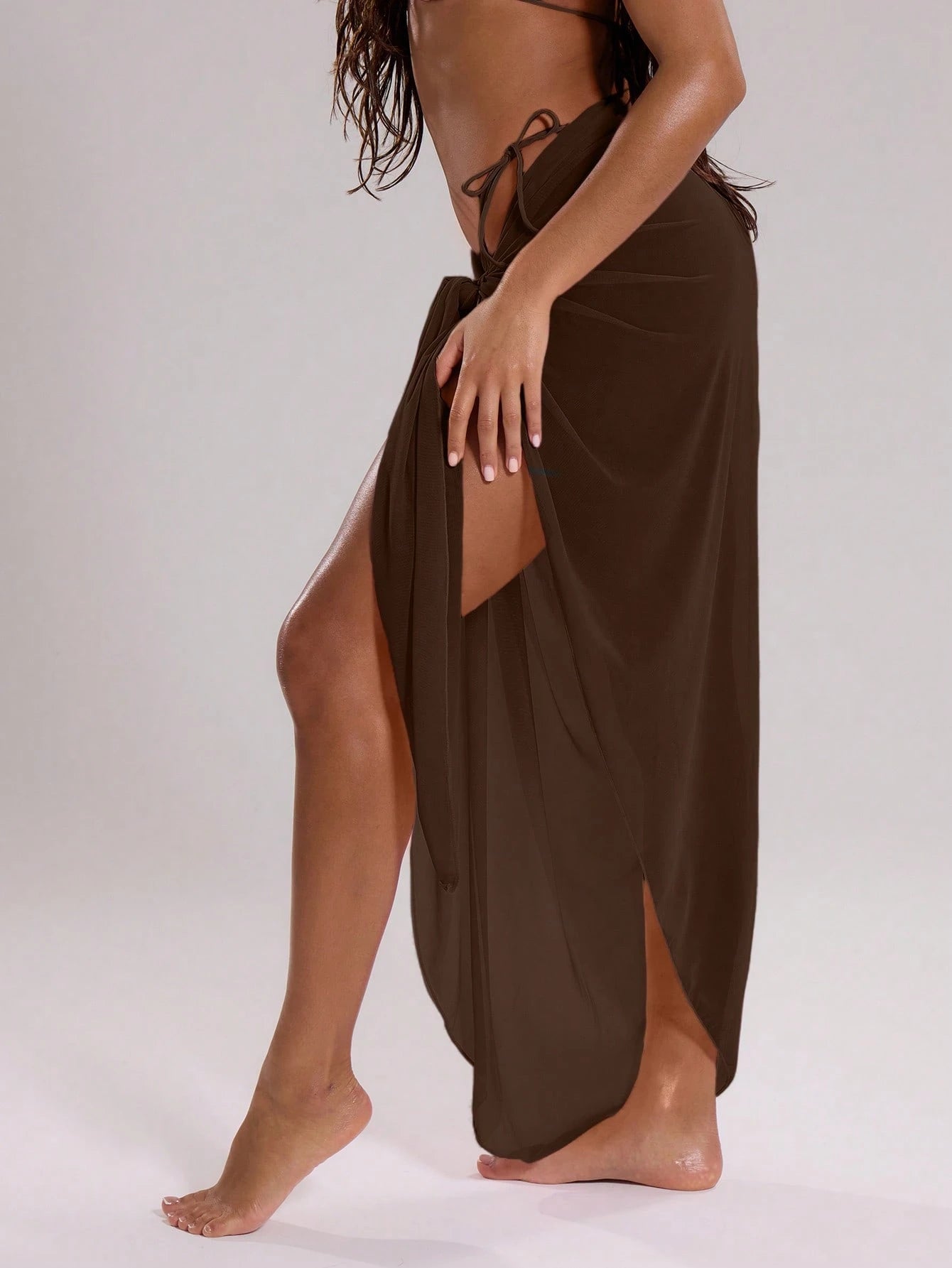 Musera Resort Mesh Sheer Long Tie Sarong Cover Up Skirt Swim Vacation Summer Holiday Beachclub Casual Simple Beach Wrap Travel Ibiza