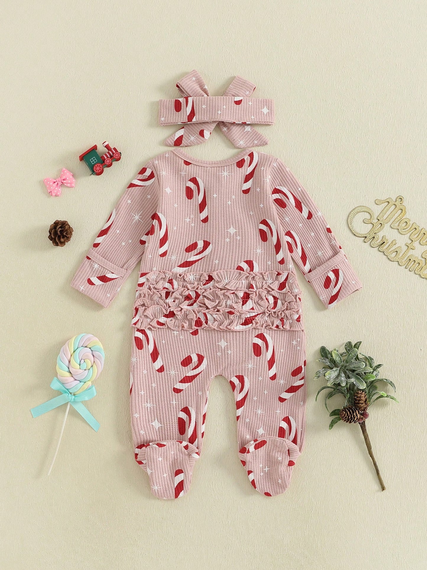 My First Christmas Baby Girl Boy Outfit Newborn Christmas Waffle Knit Ruffle Footie Romper Jumpsuit Xmas Clothes