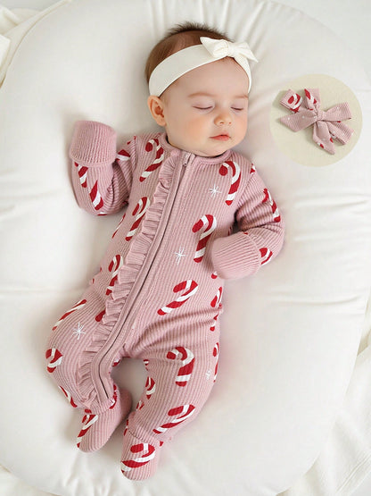 My First Christmas Baby Girl Boy Outfit Newborn Christmas Waffle Knit Ruffle Footie Romper Jumpsuit Xmas Clothes