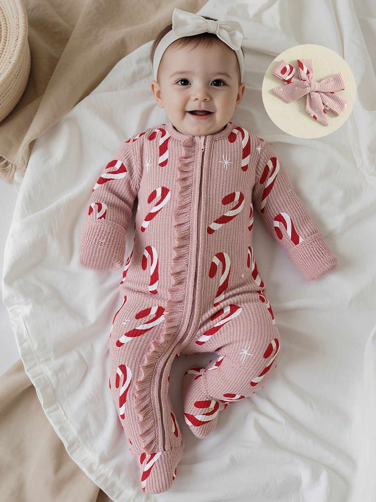 My First Christmas Baby Girl Boy Outfit Newborn Christmas Waffle Knit Ruffle Footie Romper Jumpsuit Xmas Clothes