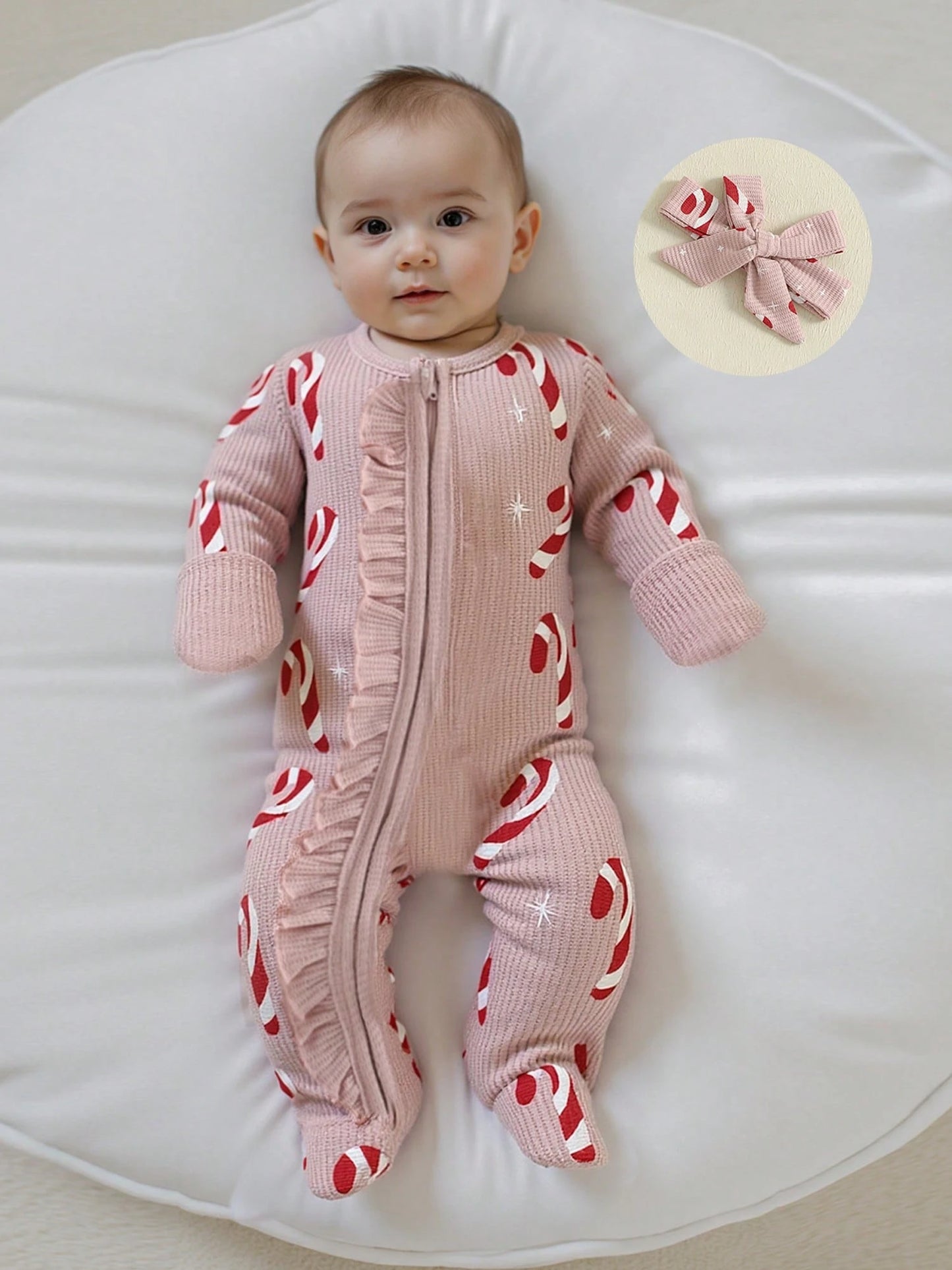My First Christmas Baby Girl Boy Outfit Newborn Christmas Waffle Knit Ruffle Footie Romper Jumpsuit Xmas Clothes