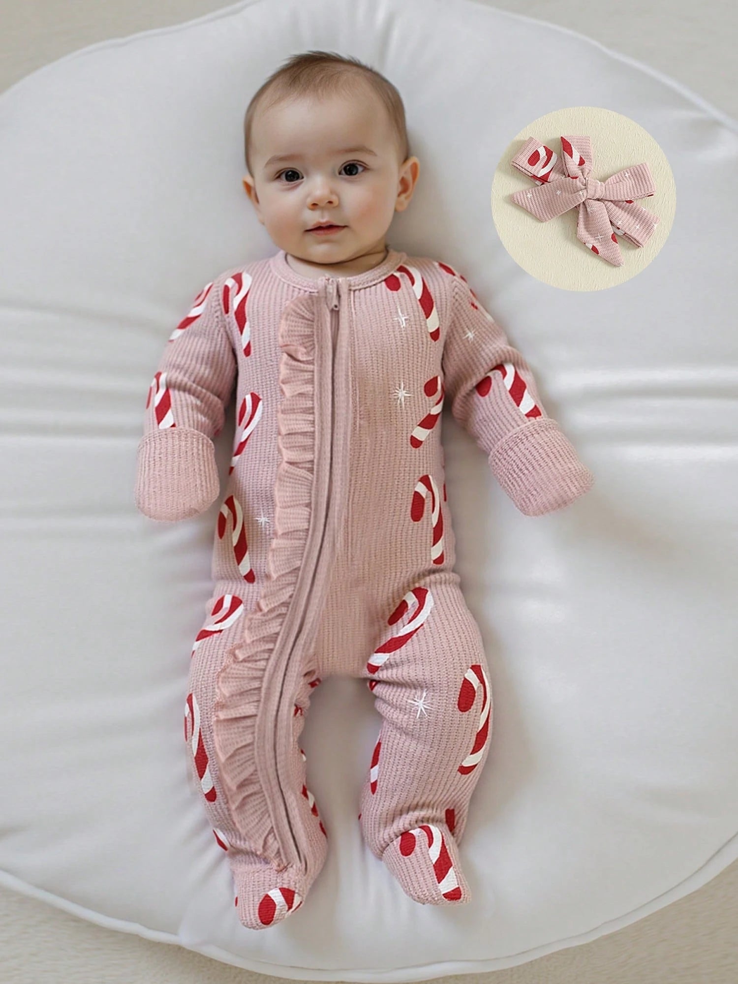 My First Christmas Baby Girl Boy Outfit Newborn Christmas Waffle Knit Ruffle Footie Romper Jumpsuit Xmas Clothes