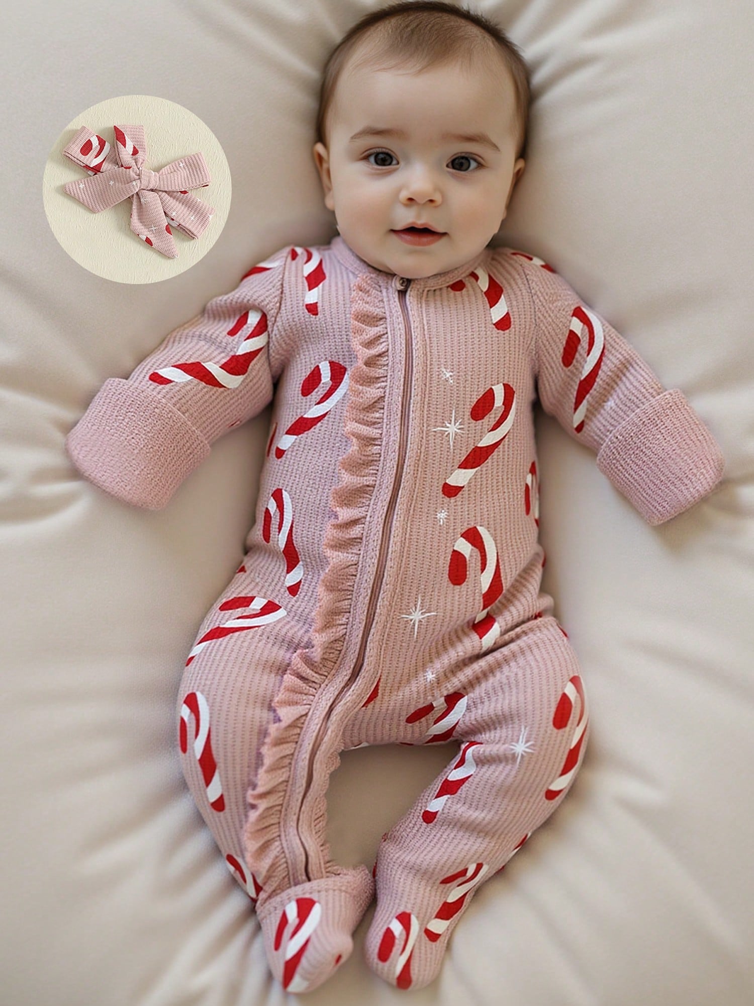 My First Christmas Baby Girl Boy Outfit Newborn Christmas Waffle Knit Ruffle Footie Romper Jumpsuit Xmas Clothes