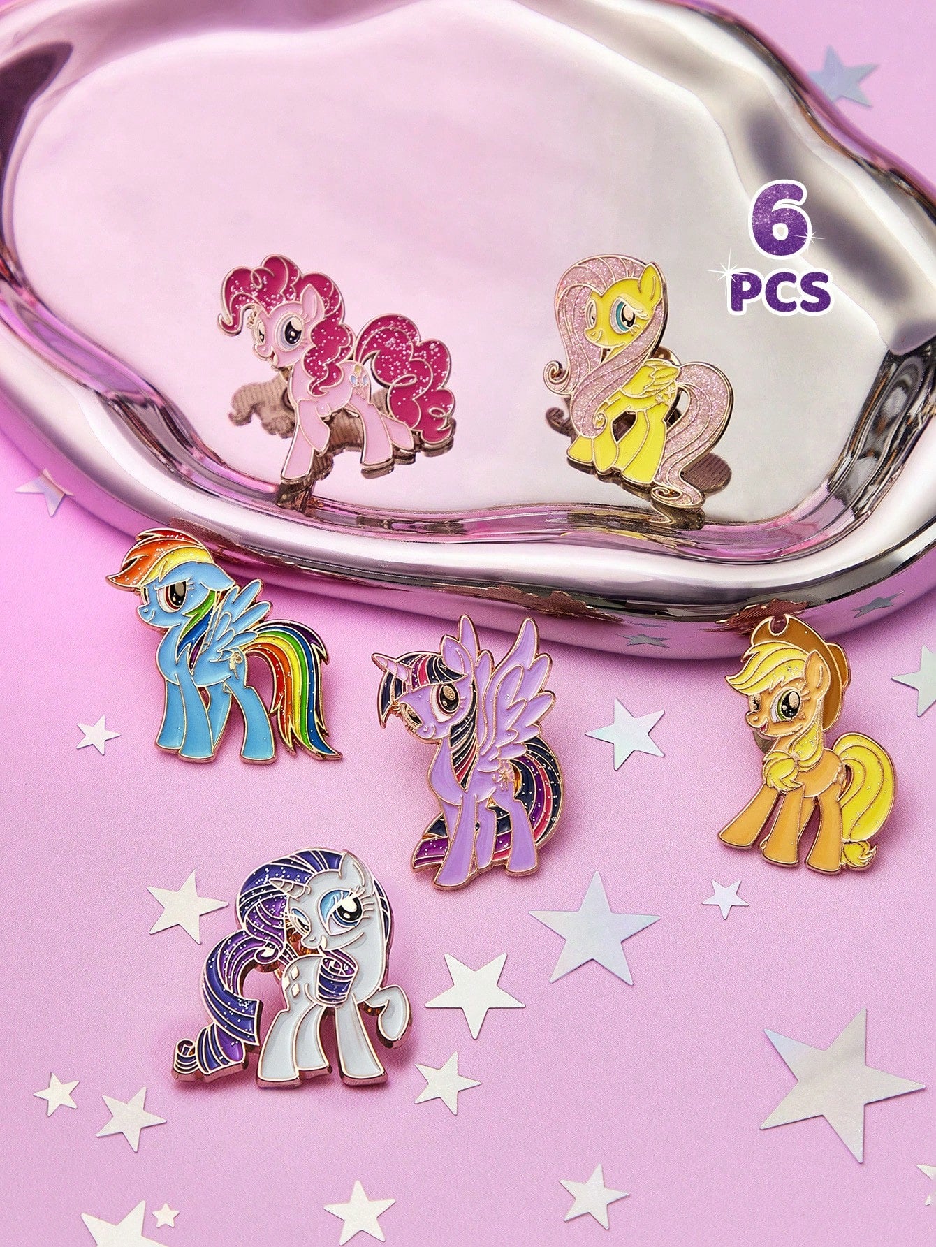 My Little Pony X 6-Piece Stylish Cute Sweet Lady Brooch Girl Cartoon Badge Zinc Alloy Drip Pin, Unicorn, Twilight Sparkle & Pinkie Pie & Rainbow Dash,Gift Ideas