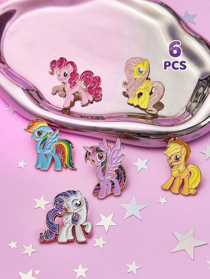 My Little Pony X 6-Piece Stylish Cute Sweet Lady Brooch Girl Cartoon Badge Zinc Alloy Drip Pin, Unicorn, Twilight Sparkle & Pinkie Pie & Rainbow Dash,Gift Ideas
