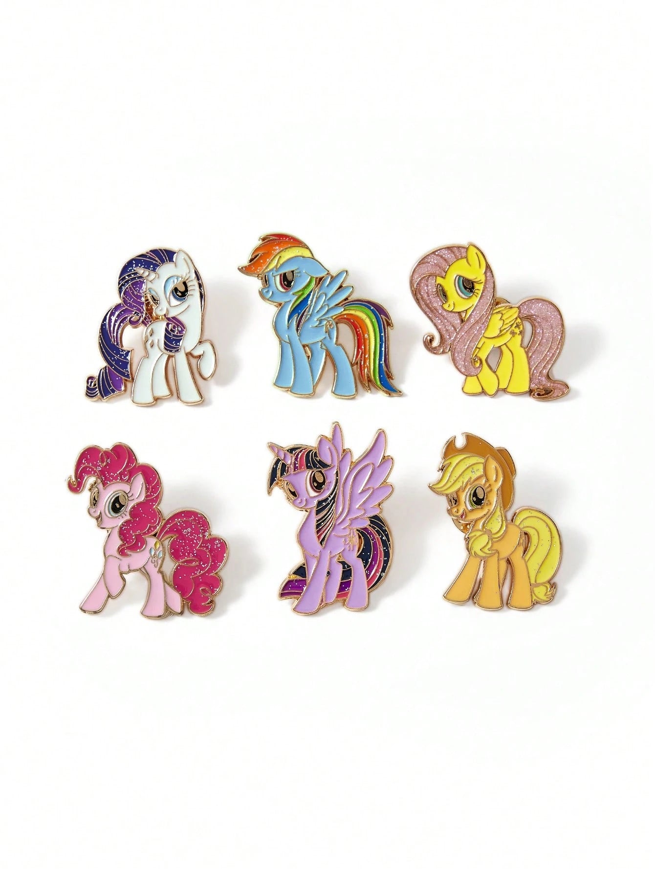 My Little Pony X 6-Piece Stylish Cute Sweet Lady Brooch Girl Cartoon Badge Zinc Alloy Drip Pin, Unicorn, Twilight Sparkle & Pinkie Pie & Rainbow Dash,Gift Ideas