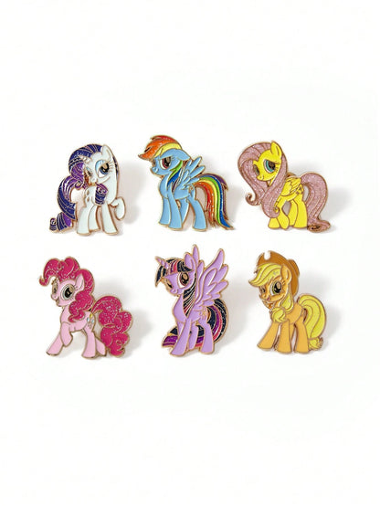 My Little Pony X 6-Piece Stylish Cute Sweet Lady Brooch Girl Cartoon Badge Zinc Alloy Drip Pin, Unicorn, Twilight Sparkle & Pinkie Pie & Rainbow Dash,Gift Ideas
