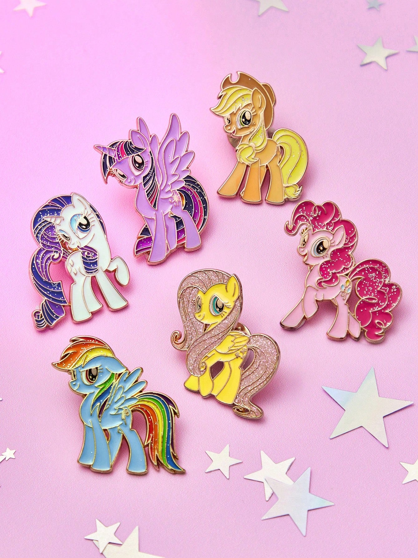 My Little Pony X 6-Piece Stylish Cute Sweet Lady Brooch Girl Cartoon Badge Zinc Alloy Drip Pin, Unicorn, Twilight Sparkle & Pinkie Pie & Rainbow Dash,Gift Ideas